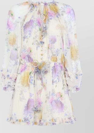 Zimmermann luna floral ruffle long sleeve playsuit