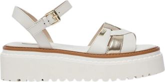 Liu Jo Leren Plateau Sandalen - Dames - Sleehakken - Wit - 39 EU - Leer - Schoenen