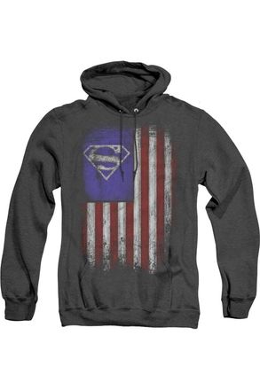 Gildan Superman Old Glory Shield Adult Heather Hoodie / Hooded Sweatshirt