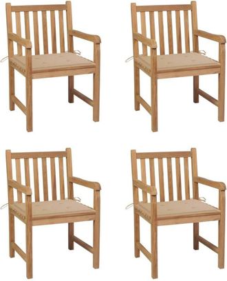 vidaXL Sillas De Jard&iacute;n 4 Uds Madera Maciza De Teca Con Cojines Beige Vidaxl