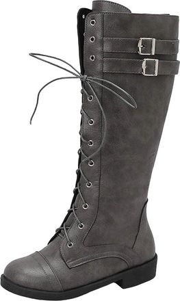 Generic Womens Knee High Boots Cross Lace Buckle Strap Low Heel Classic Long Boots
