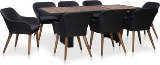 vidaXL Vidaxl Set Comedor De Jard&iacute;n 9 Piezas Y Cojines Rat&aacute;n Sint&eacute;tico Negro