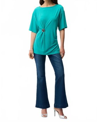 Joseph Ribkoff Brooch Fit And Flare Boat Neck Tunic Top In Oceanic