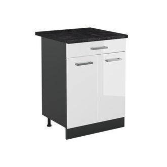 Vicco Mueble Bajo De Cocina R-line, Blanco Alto Brillo/antracita, 60 Cm Con Caj&oacute;n Encimera Antracita, Vicco