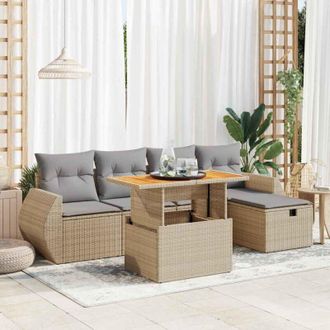 vidaXL Set Sof&aacute;s Jard&iacute;n Y Cojines 6 Pzas Rat&aacute;n Sint&eacute;tico Acacia Beige Vidaxl