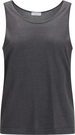 Brunello Cucinelli Grey Embellished Round Neck Top