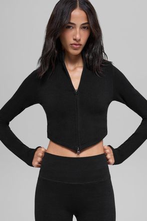 Alo | Seamless Two Tone Rib Jacket in Black, Size: Medium