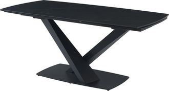 Vente-Unique Mesa extensible de comedor para 6 a 10 comensales, de cristal templado, cerámica y metal - Efecto mármol negro - MALATA de Pascal MORABITO