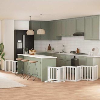 vidaXL Puerta De Perros Plegable 15 Paneles Madera &Aacute;lamo Blanca 750 Cm Vidaxl