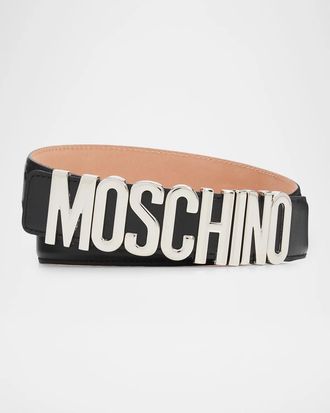 Moschino Men & apos;s Metal-Logo Leather Belt