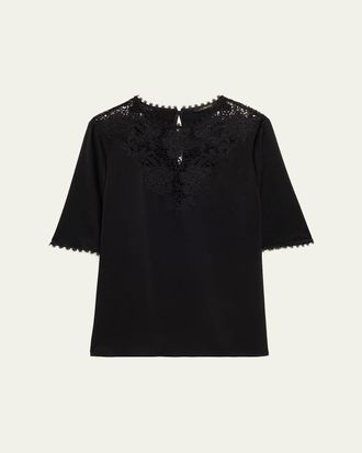 Kobi Halperin Frankie Lace-Inset Satin Back Crepe Blouse
