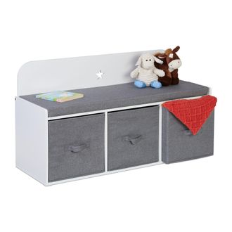 Relaxdays Relaxdays - Asiento Infantil Con Almacenaje De Juguetes, 54 X 99 X 35 Cm, Dormitorio O Pasillo, Banco Ni&ntilde;os, Blanco Y Gris