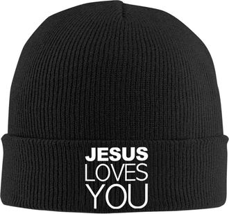 Generic Knit Beanie Hat Jesus Loves You Knit Winter Hat for Men Hip-Hop Winter Winter Hats, for Hiking, Shower, Running, 56-62cm