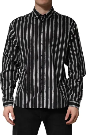 Dolce & Gabbana Black Stripes Cotton Men Formal Dress Shirt
