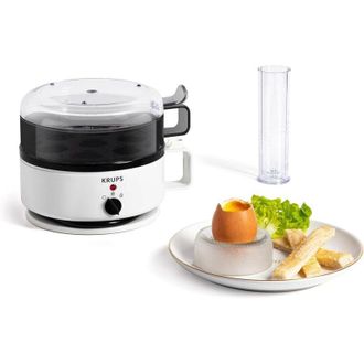 Krups Ovomat Eg230115 Super - Huevera Para Hasta 7 Huevos, Funci&oacute;n De Cocci&oacute;n Y Mantenimiento Del Calor, Incluye Vaso Medidor De Agua Con Cortador De Huevos