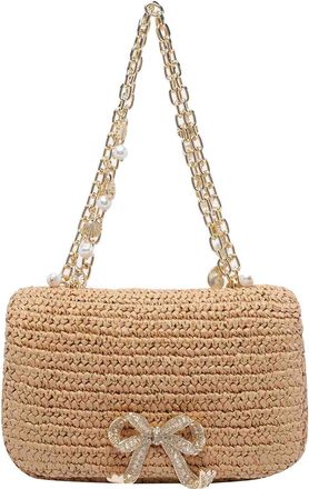 Self Portrait Raffia Bow Charm Shoulder Bag