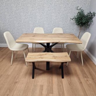 Kosy Koala Modern Dining Table with 4 Gem Faux Leather Chairs & 1 Bench in Brown