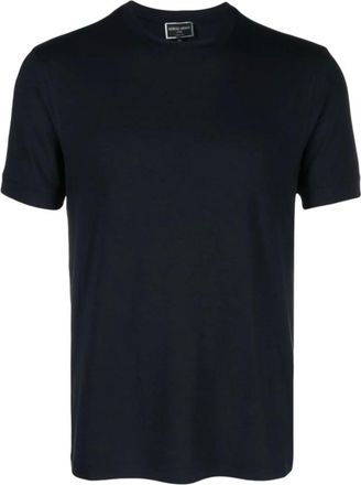 Giorgio Armani Tops, Heren, Blauw, 2Xl, Blauw Jersey Textuur T-shirt met Ronde Hals