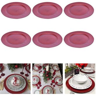 Trade Shop Trade Shop - 6 X Sottopiatti Natalizi In Plastica 33cm Decorazioni Natale Per La Tavola Rosa