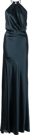 Michelle Mason pleat-detail halterneck gown - women - Silk - 8 - Blue