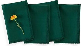 Solino Home Linen Dinner Napkins Set of 4, 20 x 20 Inch for Dining Table, Holiday and Everyday Table Decor - Fringe in Evergreen at Nordstrom, Size