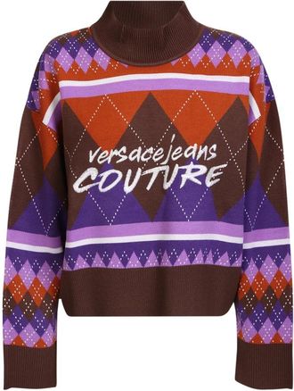Versace Jeans Couture Argyle Gebreide Pullover - Dames - Coltruien - Veelkleurig - M - Wol - Truien & Vesten