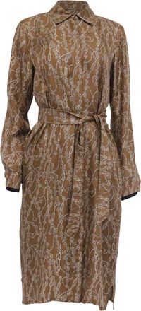 Max Mara Cain-Printed Midi Shirt Dress in Brown Silk
