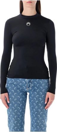 Marine Serre Crystal-Embellished Moon Logo High-Neck Top - Dames - Longsleeves - Zwart - XS - Tops