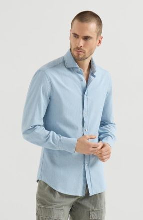 Brunello Cucinelli Denim-effect chambray shirt with spread collar in Medium Denim at Nordstrom, Size Xxx-Large