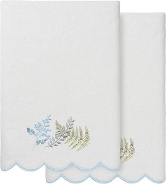 Linum Home Textiles 100% Turkish Cotton Fern Toss Scallop 2Pc Embellished Bath Towel Set