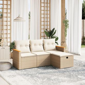 vidaXL Juego De Sof&aacute;s Jard&iacute;n Con Cojines 4 Pzas Rat&aacute;n Sint&eacute;tico Beige Vidaxl