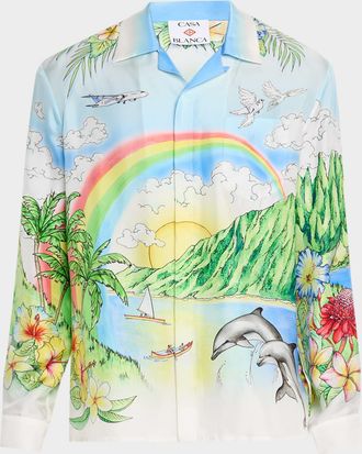 Casablanca Mens Aloha Silk Concealed Button-Down Shirt