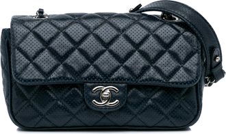 Chanel Pre-owned Womens Perforated Quilted Mini Chain Bag - Black Leather - One Size
