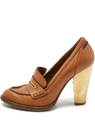 Dolce & Gabbana leather metallic-heel loafers - Brown