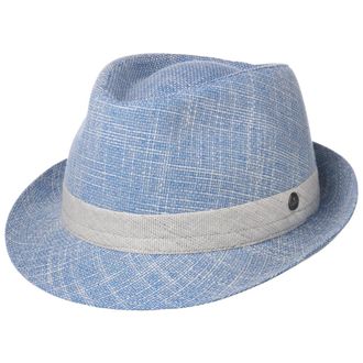 Lierys Delamon Trilby Hat Made in Italy Fabric Cotton Lining Textured Band Unisex Summer Blue