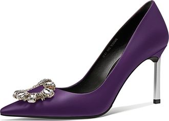 Castamere Women Stiletto High Heel Pointed Toe Pumps Court Shoe Slip-on Diamond Crystal Wedding Party 8.5 CM Heels Purple Satin A 6 UK
