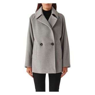 Max Mara Jassen, Dames, Grijs, M, Wol, Double-Breasted Jas