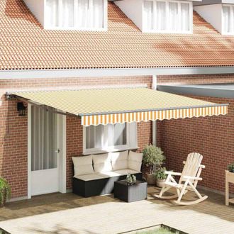 vidaXL Toldo Retr&aacute;ctil Manual Amarillo Y Blanco 400x300 Cm Tela Vidaxl