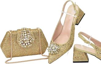 Generic Women Shoes And Bags For Party Shoe In Full Diamond Pointed Toe Pumps