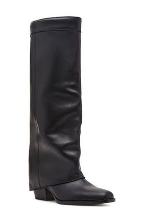 Steve Madden Winnick Foldover Knee High Boot in Black Leather at Nordstrom Rack, Size 6 Wide Calf