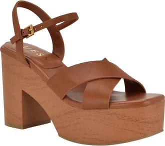 Guess Qeelin Ankle Strap Platform Sandal in Dark Natural at Nordstrom, Size 5.5