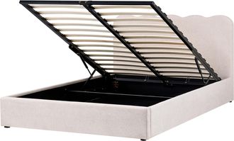 Beliani Cama Con Somier De Tela 160 X 200 Cm Con Cabecero Espacio Almacenaje Elevable Beige Claro Nanterre