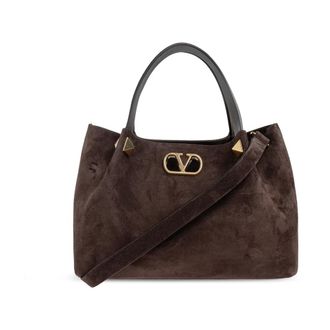 Valentino Garavani Suede Logo Shopper Tas - Dames - Handtassen - Bruin - ONE Size - Leer - Tassen