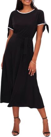 Chaus Tie Sleeve Midi Dress in Black/white at Nordstrom, Size Medium