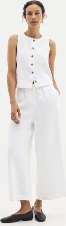 Contemporaine Womens Elastic waist pure linen capri pant Fit: Wide leg, high rise