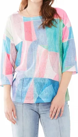 FDJ Twila Three Quarter Sleeve Drop Shoulder Jersey Top In Blue Multi