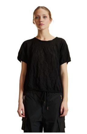 Cynthia Rowley Crinkle Knit Short Sleeve Top in Black at Nordstrom, Size X-Small