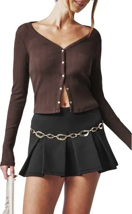 Florence By Mills Ribbed Henley Cardigan in Canyon Brown at Nordstrom, Size Xx-Small