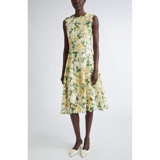 Oscar De La Renta English Rose Guipure Lace Fit & Flare Dress in Yellow/Soft Yellow at Nordstrom, Size 6