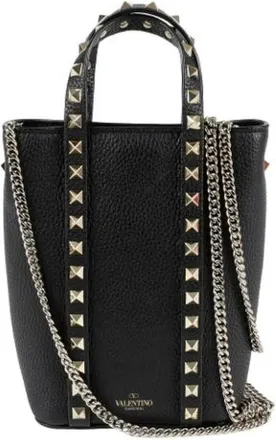 Valentino Pre-owned Mini Bags, female, Black, Size: ONE SIZE Pre-owned Rockstud Chain Tote Shoulder Bag